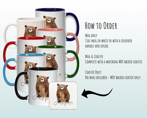 Personalised Bear Gift Mug - Ceramic Coffee Tea Hot Chocolate Mug Coaster Cute Bear Animal Lover - Secret Santa Gift Idea Wild Animal MG0866