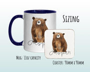 Personalised Bear Gift Mug - Ceramic Coffee Tea Hot Chocolate Mug Coaster Cute Bear Animal Lover - Secret Santa Gift Idea Wild Animal MG0866