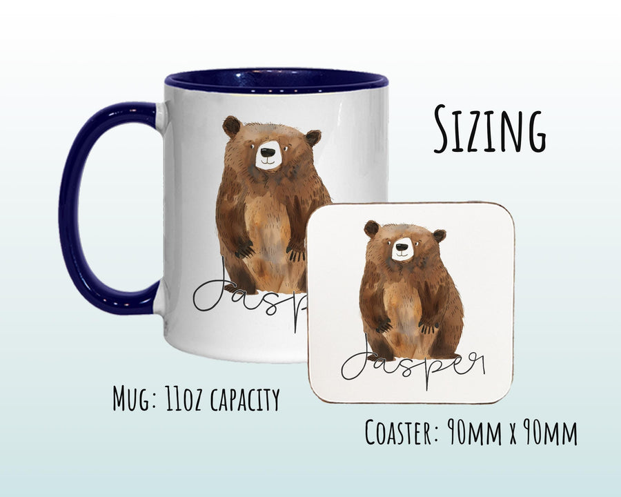 Personalised Bear Gift Mug - Ceramic Coffee Tea Hot Chocolate Mug Coaster Cute Bear Animal Lover - Secret Santa Gift Idea Wild Animal MG0866