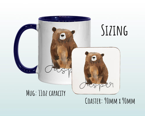 Personalised Bear Gift Mug - Ceramic Coffee Tea Hot Chocolate Mug Coaster Cute Bear Animal Lover - Secret Santa Gift Idea Wild Animal MG0866