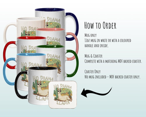 No Drama Llama Gift Mug - Ceramic Coffee Tea Hot Chocolate Mug Coaster Cute Llama Animal Lover Secret Santa Gift Idea for Drama Queen MG0870