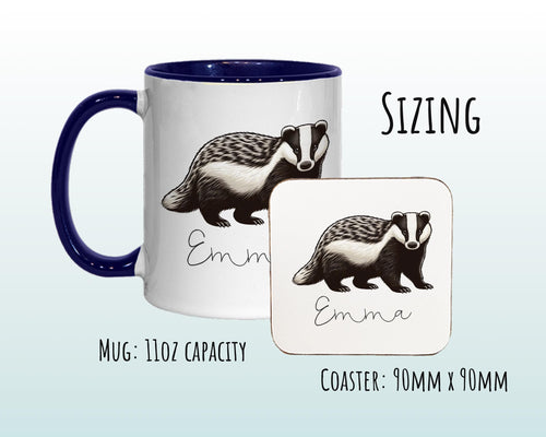 Personalised Badger Gift Mug - Ceramic Coffee Tea Hot Chocolate Mug Coaster Cute Animal Lover - Secret Santa Gift Idea Wildlife MG0872