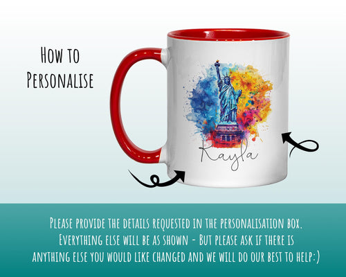 Personalised New York Gift Mug - Ceramic Coffee Tea Hot Chocolate Mug Gift NYC City Lovers - Secret Santa Gift USA Statue of Liberty MG0875