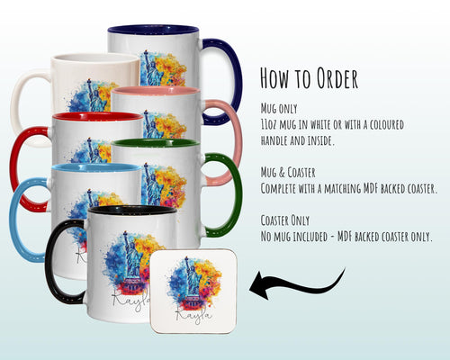 Personalised New York Gift Mug - Ceramic Coffee Tea Hot Chocolate Mug Gift NYC City Lovers - Secret Santa Gift USA Statue of Liberty MG0875