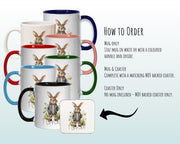 Personalised Bunny Rabbit Gift Mug - Ceramic Coffee Tea Hot Chocolate Mug Coaster Cute Rabbit Flowers Animal - Secret Santa Gift Idea MG0879