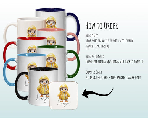 Personalised Duckling Gift Mug - Ceramic Coffee Tea Hot Chocolate Mug Coaster Cute Duck Flowers Animal - Secret Santa Gift Idea MG0880
