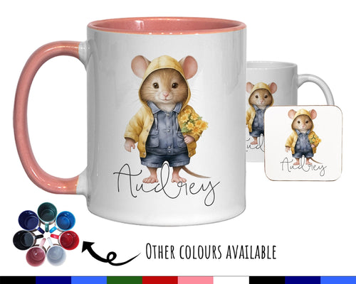 Personalised Mouse Gift Mug - Ceramic Coffee Tea Hot Chocolate Mug Coaster Cute Mouse Flowers Animal Lover - Secret Santa Gift Idea MG0882