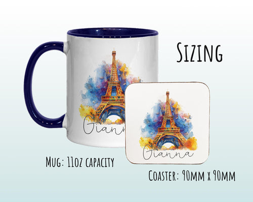 Personalised Paris Eiffel Tower Gift Mug - Ceramic Coffee Tea Hot Chocolate Mug Gift Paris City Lovers - Secret Santa Gift France MG0886