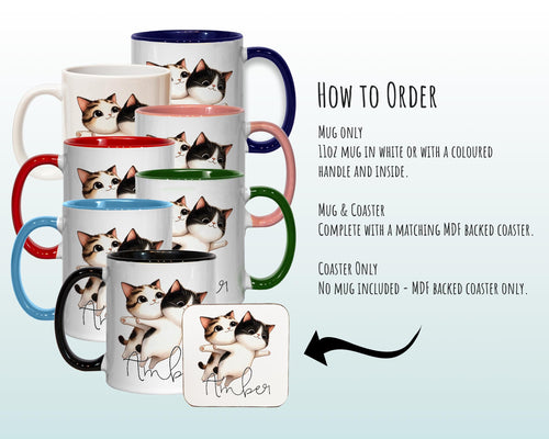 Personalised Cat Lovers Gift Mug - Ceramic Coffee Tea Chocolate Mug Coaster Cat Couple Design for Cat Owner Cat Mum Dad Secret Santa MG0891