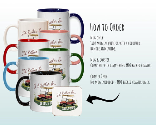Golf Gift Mug - Ceramic Coffee Tea Hot Chocolate Mug Golfer Gift for Golfing Lovers - Golf Cart Design Secret Santa Gift Idea for Him MG0919