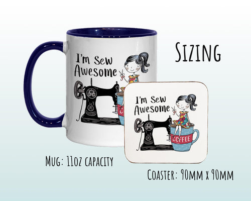 Sewing Gift Mug - Ceramic Coffee Tea Hot Chocolate Mug Gift for Sewing Lovers - Sew Awesome Design Secret Santa Gift Idea for Her MG0921