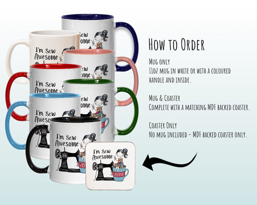 Sewing Gift Mug - Ceramic Coffee Tea Hot Chocolate Mug Gift for Sewing Lovers - Sew Awesome Design Secret Santa Gift Idea for Her MG0921