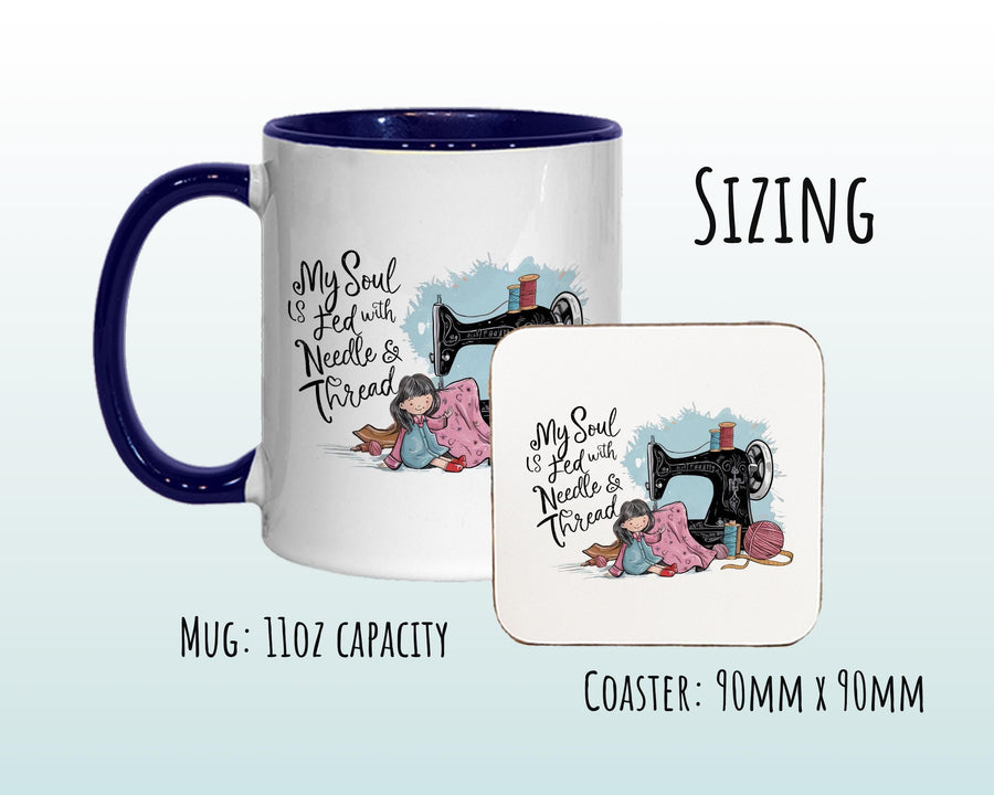 Sewing Gift Mug - Ceramic Coffee Tea Hot Chocolate Mug Gift for Sewing Lovers - Needle & Thread Design Secret Santa Gift Idea for Her MG0922