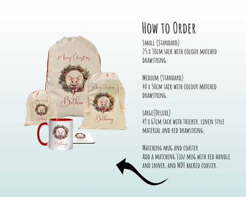 Personalised Christmas Sack - Santa Sack for Kids Presents Xmas Wreath Mouse Design Stocking Christmas Eve Bag Box for Girls & Boys XS010