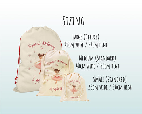 Personalised Christmas Sack - Santa Sack for Kids Presents Xmas Pink Ballerina Design Stocking Christmas Eve Bag Box for Girls & Boys XS006