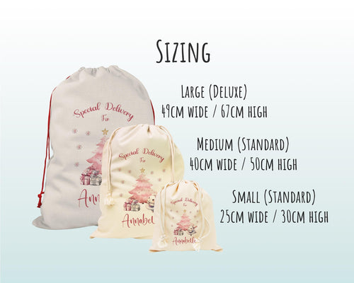 Personalised Christmas Sack - Santa Sack for Kids Presents Xmas Bunny Pink Tree Design Stocking Christmas Eve Bag Box for Girls & Boys XS004