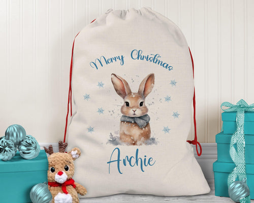 Personalised Christmas Sack - Santa Sack for Kids Presents Xmas Bunny and Scarf Design Stocking Christmas Eve Bag Box for Girls & Boys XS003