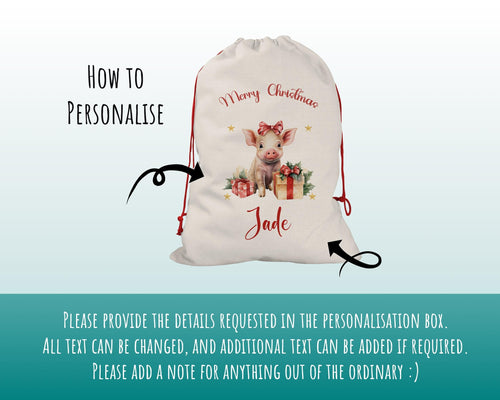 Personalized Pig Christmas Sack – Cute Xmas Gift Bag XS060