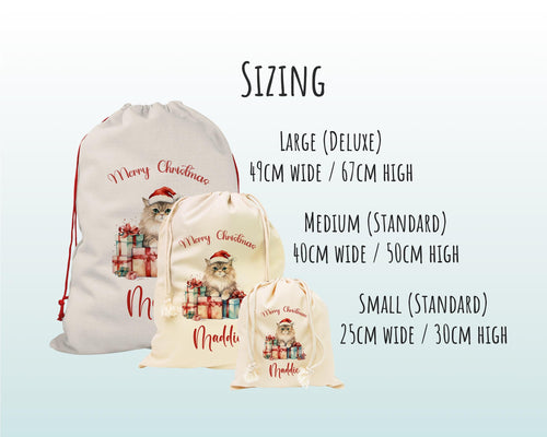 Personalized Christmas Sack – Cute Cat Design, Xmas Gift Bag XS054