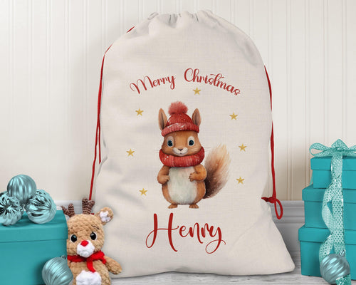 Personalised Christmas Sack - Santa Sack for Kids Presents Xmas Chickens Fairy Lights Design Stocking Christmas Eve Bag Girls & Boys XS041