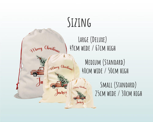 Personalised Christmas Sack - Santa Sack for Kids Presents Xmas Tree and Truck Design Stocking Christmas Eve Bag Box for Girls & Boys XS049