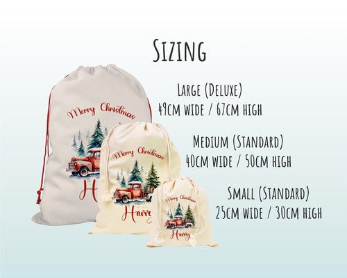 Personalised Christmas Sack - Santa Sack for Kids Presents Xmas Tree and Truck Design Stocking Christmas Eve Bag Box for Girls & Boys XS047
