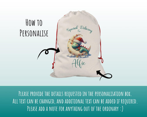 Personalised Christmas Sack - Santa Sack for Kids Presents Xmas Dinosaur Moon Design Stocking Christmas Eve Bag Box for Girls & Boys XS023