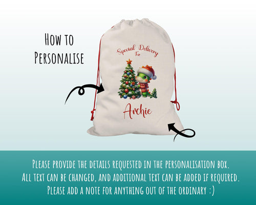 Personalised Christmas Sack - Santa Sack for Kids Presents Xmas Dinosaur Tree Design Stocking Christmas Eve Bag Box for Girls & Boys XS021