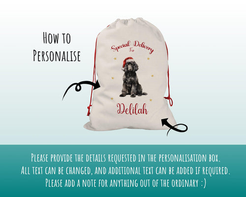 Personalised Poodle Dog Large Christmas Sack - Red Drawstring Bag for Xmas Presents - Christmas Eve Bag Box Decoration for Dogs XS138