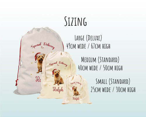 Personalised Norfolk Terrier Large Christmas Sack - Red Drawstring Bag for Xmas Presents - Christmas Eve Bag Box Decoration for Dogs XS132