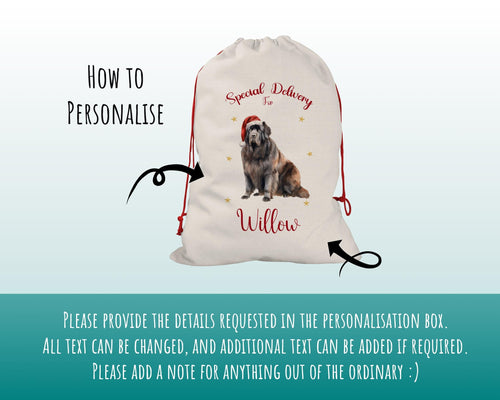 Personalised Newfoundland Dog Large Christmas Sack - Red Drawstring Bag for Xmas Presents - Christmas Eve Bag Box Decoration for Dogs XS131