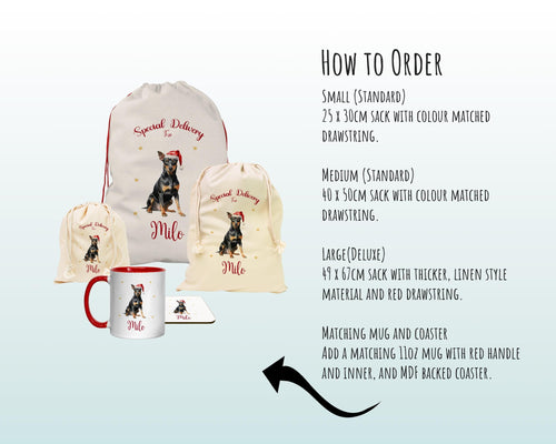 Personalised Manchester Terrier Large Christmas Sack - Red Drawstring Bag for Xmas Presents Christmas Eve Bag Box Decoration for Dogs XS130