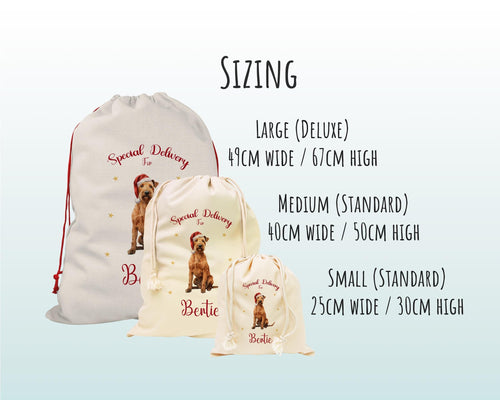 Personalised Irish Terrier Dog Large Christmas Sack - Red Drawstring Bag for Xmas Presents - Christmas Eve Bag Box Decoration for Dogs XS114