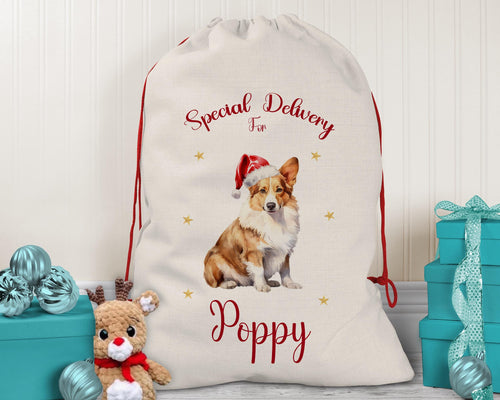 Personalised Cardigan Welsh Corgi Large Christmas Sack -Red Drawstring Bag for Xmas Presents Christmas Eve Bag Box Decoration for Dogs XS082