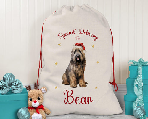 Personalised Briard Dog Large Christmas Sack - Red Drawstring Bag for Xmas Presents - Christmas Eve Bag Box Decoration for Dogs XS079