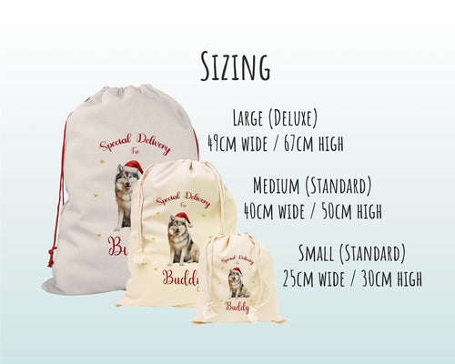 Personalised Alaskan Malamute Large Christmas Sack - Red Drawstring Bag for Xmas Presents - Christmas Eve Bag Box Decoration for Dogs XS069