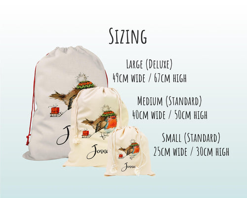 Personalised Large Christmas Sack Robin Sledge Design Xmas Stocking Gift Rudolph Sack Red Drawstring Christmas Decoration SK051
