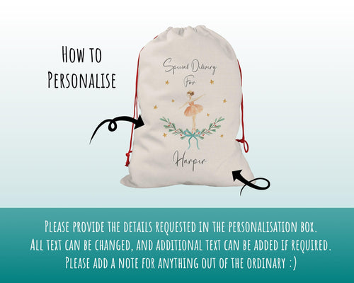 Personalised Large Christmas Sack Xmas Classic Ballerina Name Stocking Star Gift Sack Red Drawstring Christmas Decoration SK166