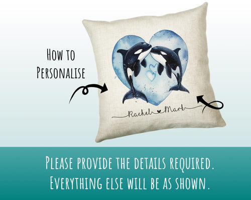 Personalised Orca Whale Cushion Gift Printed Name Design - Cushion Throw Pillow For 2nd Cotton Wedding Anniversary Gift for Him Her SMC006