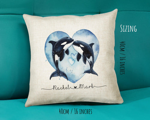 Personalised Orca Whale Cushion Gift Printed Name Design - Cushion Throw Pillow For 2nd Cotton Wedding Anniversary Gift for Him Her SMC006