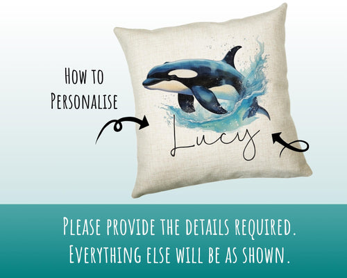Personalised Orca Whale Cushion Gift Printed Name Design - Cushion Throw Pillow for Him Her - Killer Whale Lover Gift Idea SMC007