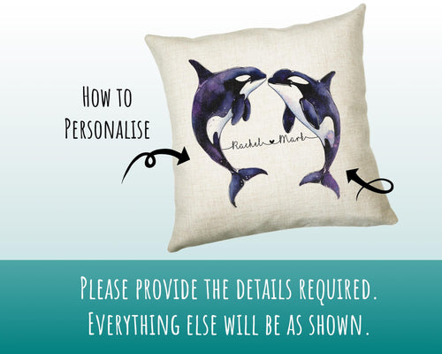Personalised Orca Whale Cushion Gift Printed Name Design - Cushion Throw Pillow For 2nd Cotton Wedding Anniversary Gift for Him Her SMC008