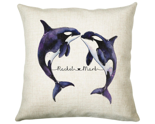 Personalised Orca Whale Cushion Gift Printed Name Design - Cushion Throw Pillow For 2nd Cotton Wedding Anniversary Gift for Him Her SMC008