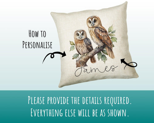 Personalised Owl Cushion Gift Printed Name Design - Cushion Throw Pillow for Him Her - Wild Birds of Prey Lover Gift Idea SMC010