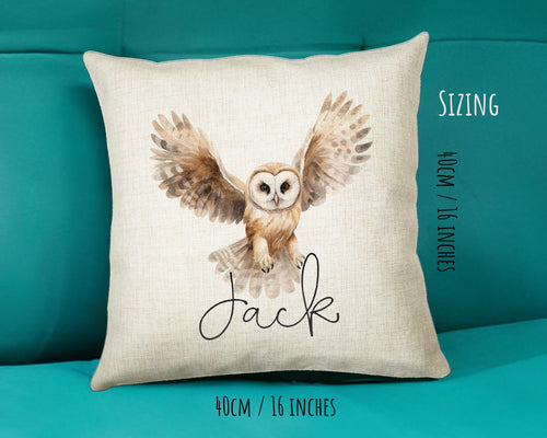Personalised Owl Cushion Gift Printed Name Design - Cushion Throw Pillow for Him Her - Wild Birds of Prey Lover Gift Idea SMC011