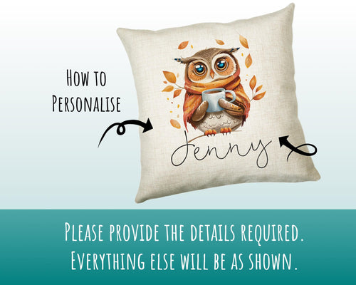 Personalised Owl Cushion Gift Printed Name Design - Cushion Throw Pillow for Him Her - Wild Birds of Prey Lover Gift Idea SMC012