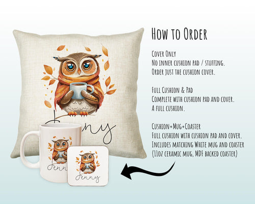 Personalised Owl Cushion Gift Printed Name Design - Cushion Throw Pillow for Him Her - Wild Birds of Prey Lover Gift Idea SMC012