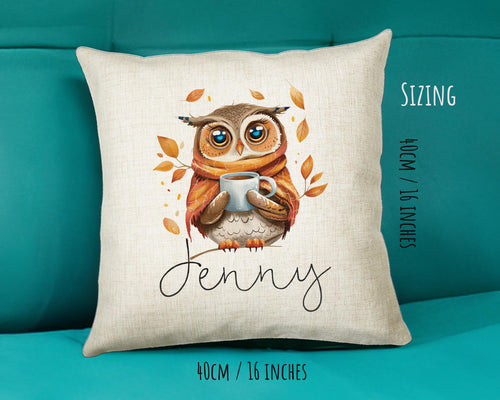 Personalised Owl Cushion Gift Printed Name Design - Cushion Throw Pillow for Him Her - Wild Birds of Prey Lover Gift Idea SMC012