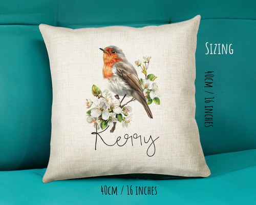 Personalised Robin Gift Cushion Printed Name Design - Cushion Throw Pillow for Him Her - Wild Birds Lover Gift Idea - Little Robin SMC017