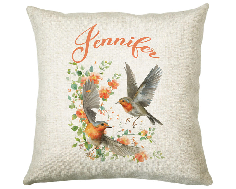 Personalised Robin Gift Cushion Printed Name Design - Cushion Throw Pillow for Him Her - Wild Birds Lover Gift Idea - Little Robin SMC020
